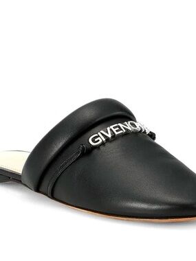 Givenchy Black Leather Logo-Plate Mule